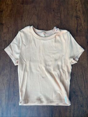 Kaveah Girls Peach Short Sleeve Ribbed Tee Size Medium